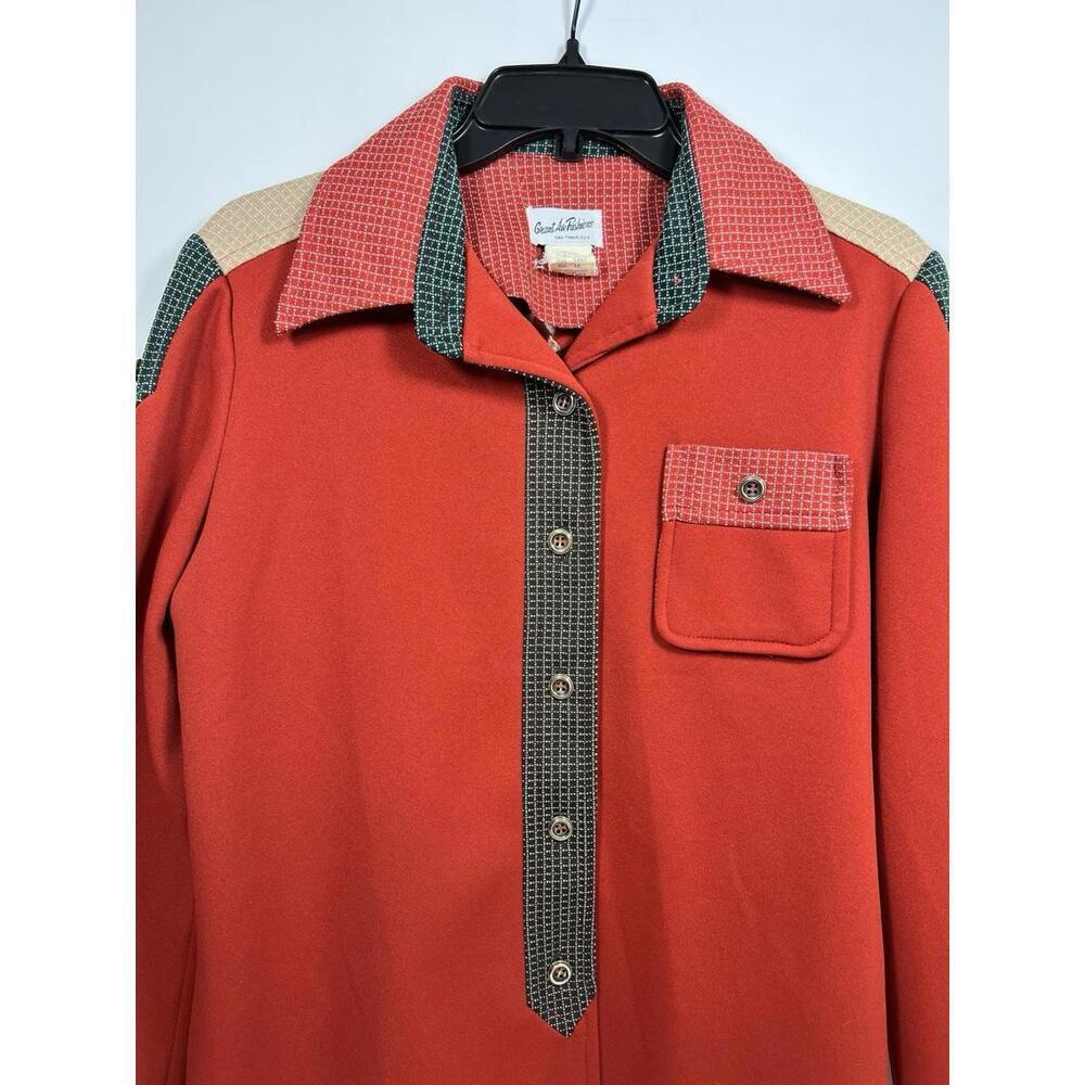 Vintage Grant Ave Fashions Jumper Western Shirt Red Sz 16 Rodeo 70s Women Mod - Picture 2 of 9